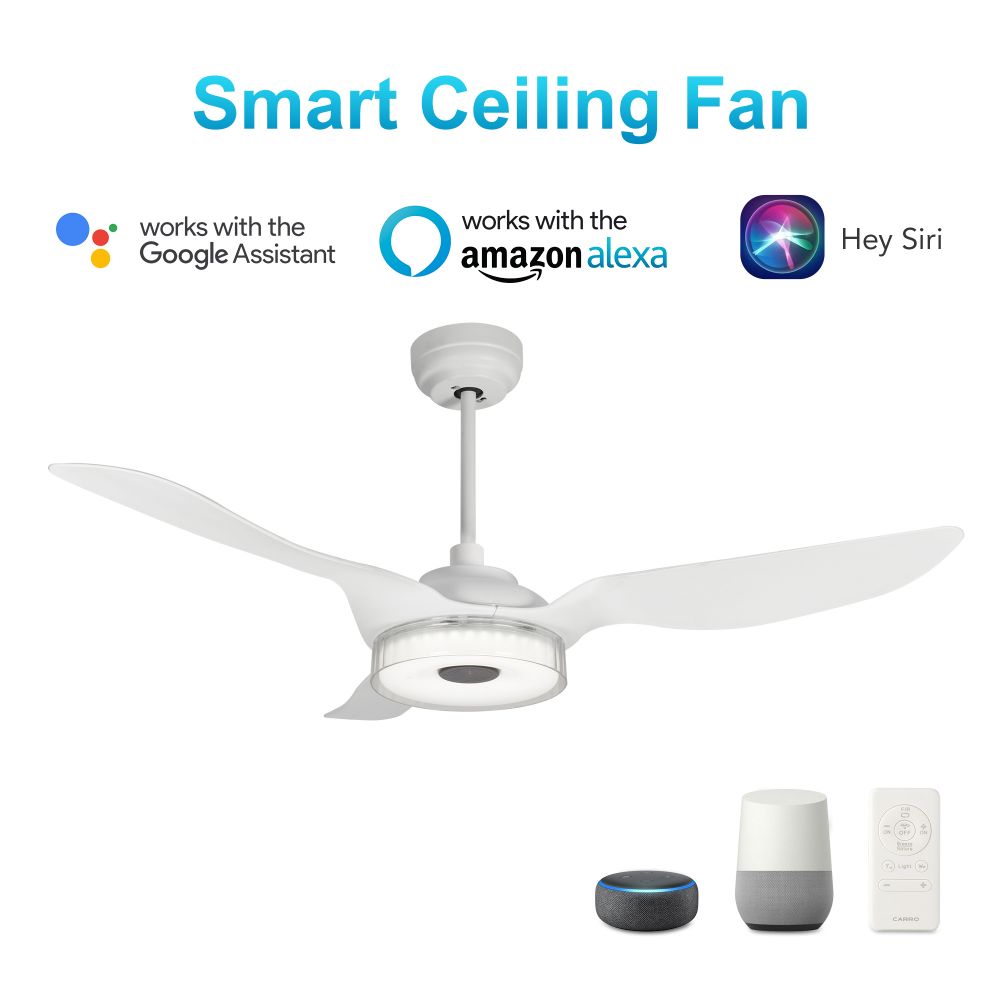 Carro USA VS523F-L12-W1-1 Fletcher 52-inch Indoor/Outdoor Smart Ceiling Fan, Dimmable LED Light Kit & Remote Control, Works with Alexa/Google Home/Siri